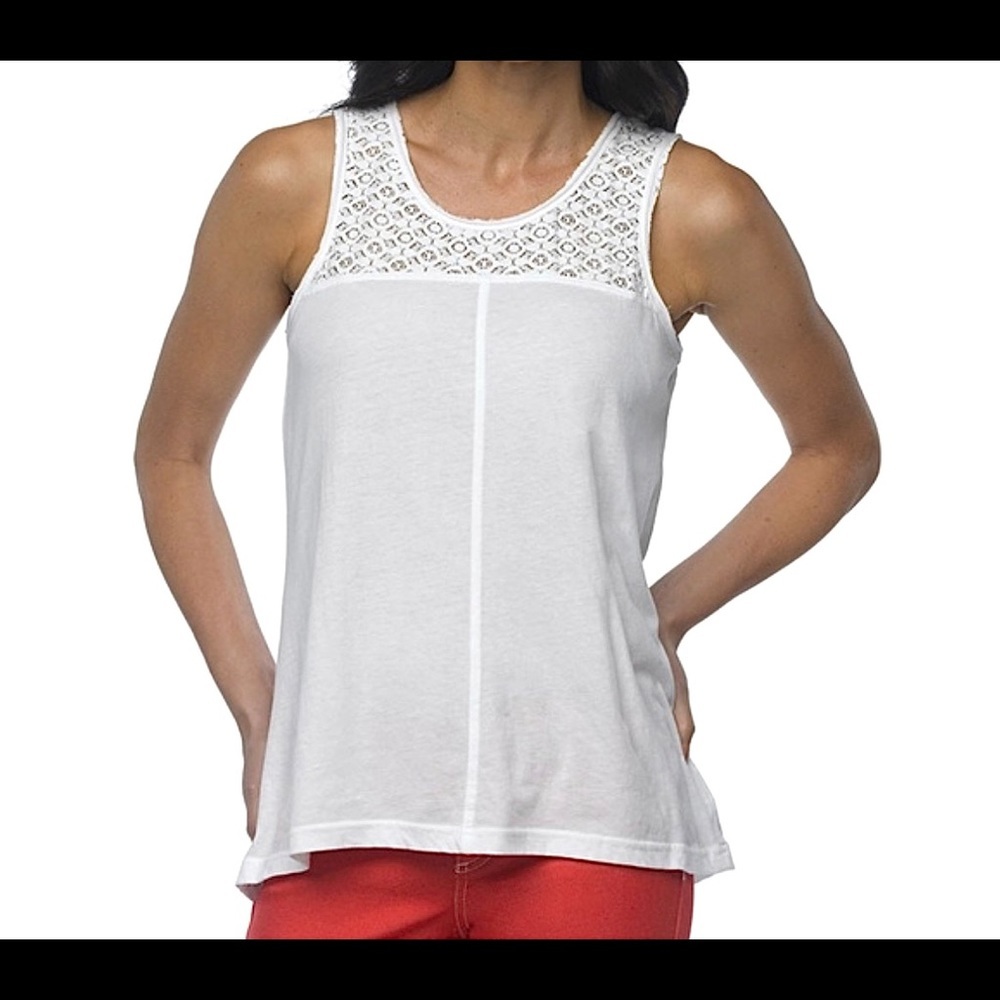 Prana Cassi Tank White Eyelet Lace Yolk Top Easy Breezy Flowy Organic Cotton XS